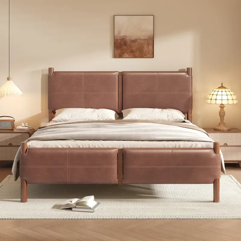 Letto matrimoniale Maxwell con testiera imbottita e struttura in legno massello