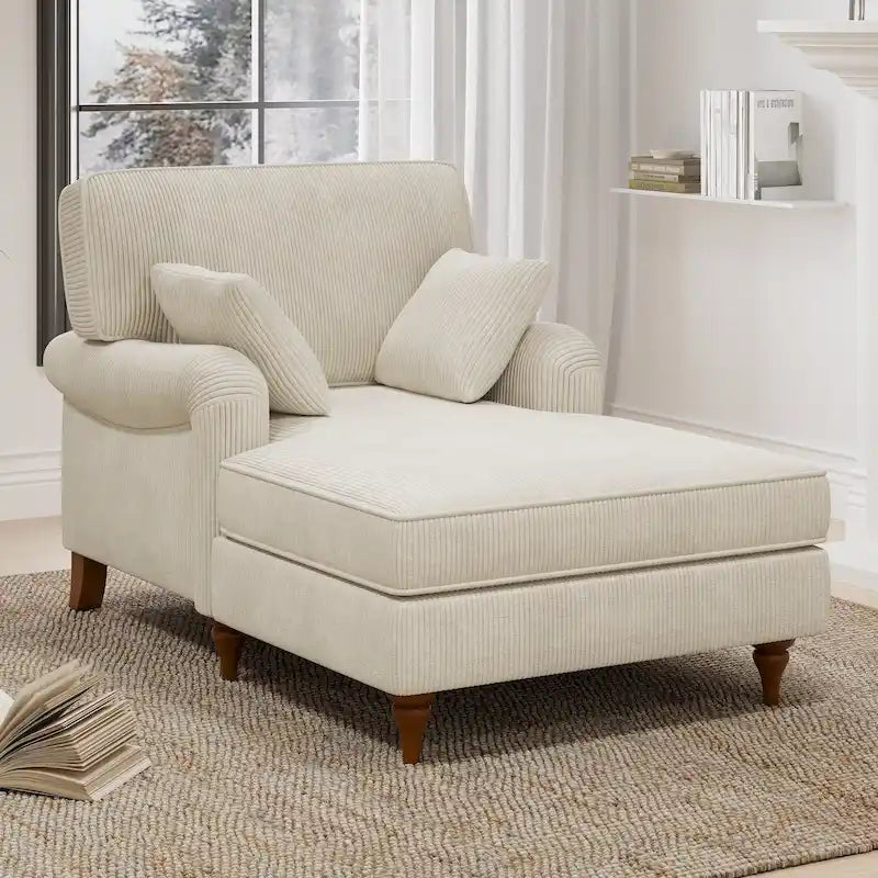 Chauffeuse da interno oversize da 103 cm con cuscini, braccioli arrotolati e velluto a coste, beige