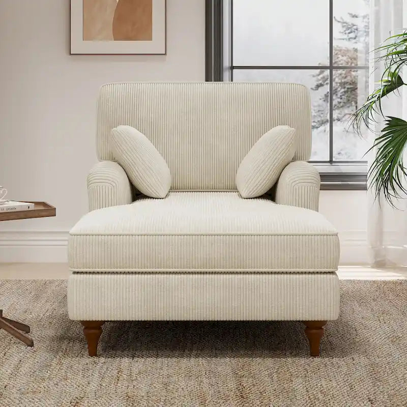 Chauffeuse da interno oversize da 103 cm con cuscini, braccioli arrotolati e velluto a coste, beige