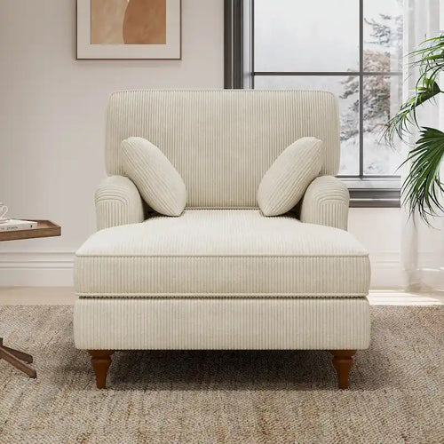 Chauffeuse da interno oversize da 103 cm con cuscini, braccioli arrotolati e velluto a coste, beige