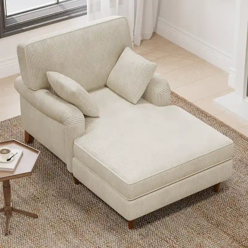 Chauffeuse da interno oversize da 103 cm con cuscini, braccioli arrotolati e velluto a coste, beige