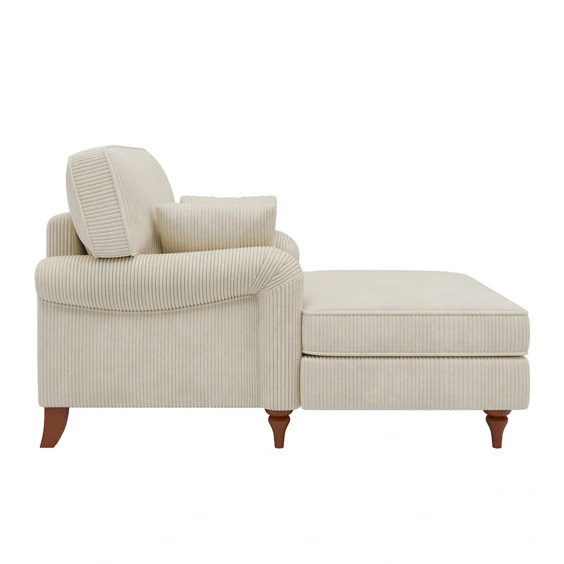 Chauffeuse da interno oversize da 103 cm con cuscini, braccioli arrotolati e velluto a coste, beige