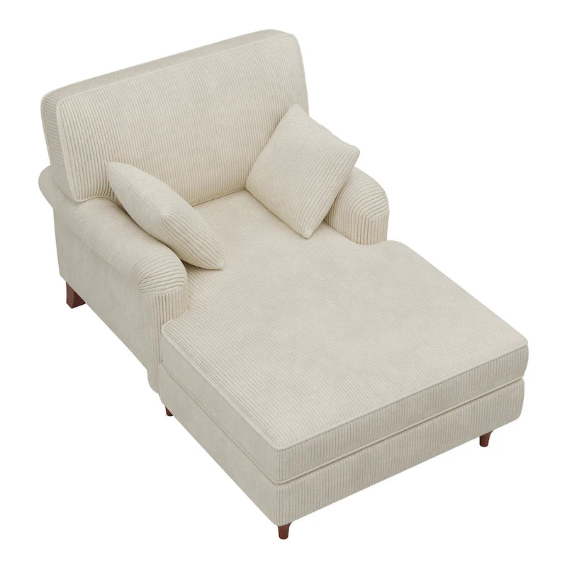 Chauffeuse da interno oversize da 103 cm con cuscini, braccioli arrotolati e velluto a coste, beige