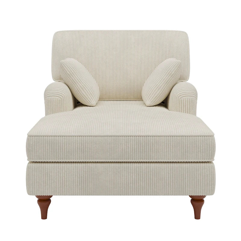 Chauffeuse da interno oversize da 103 cm con cuscini, braccioli arrotolati e velluto a coste, beige