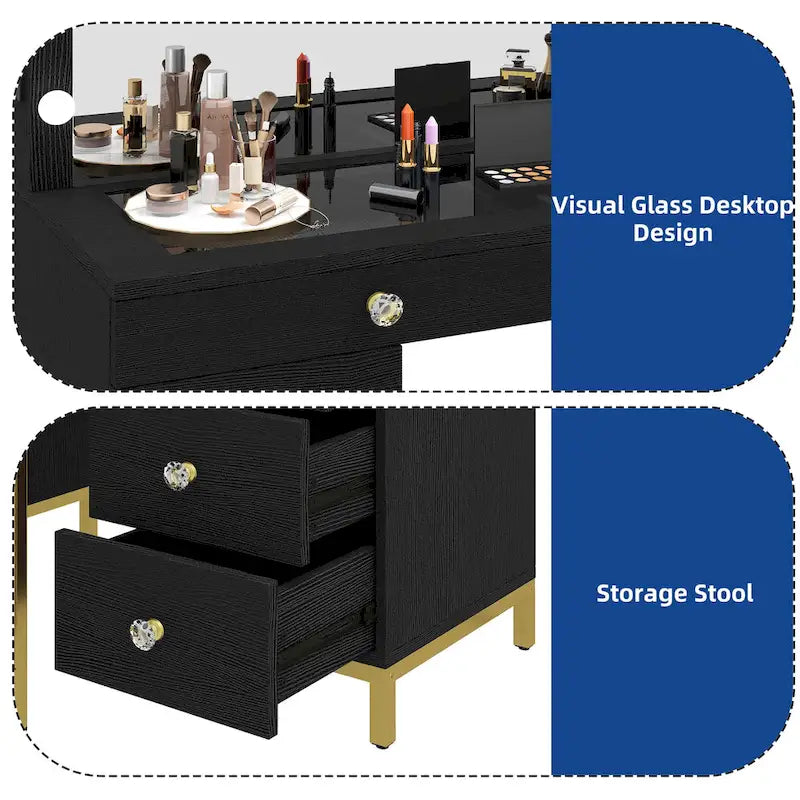 Scrivania da trucco a 8 cassetti con specchio Hollywood illuminato e stazione di ricarica