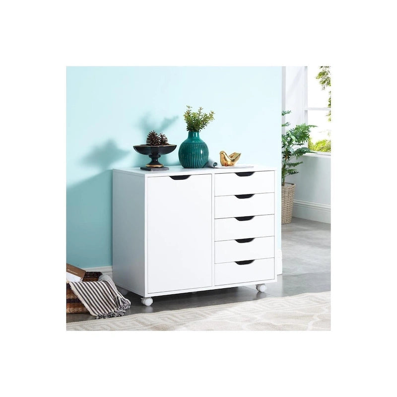 Cassettiera moderna ed elegante con maniglie a gola, armadietto multiuso per ufficio