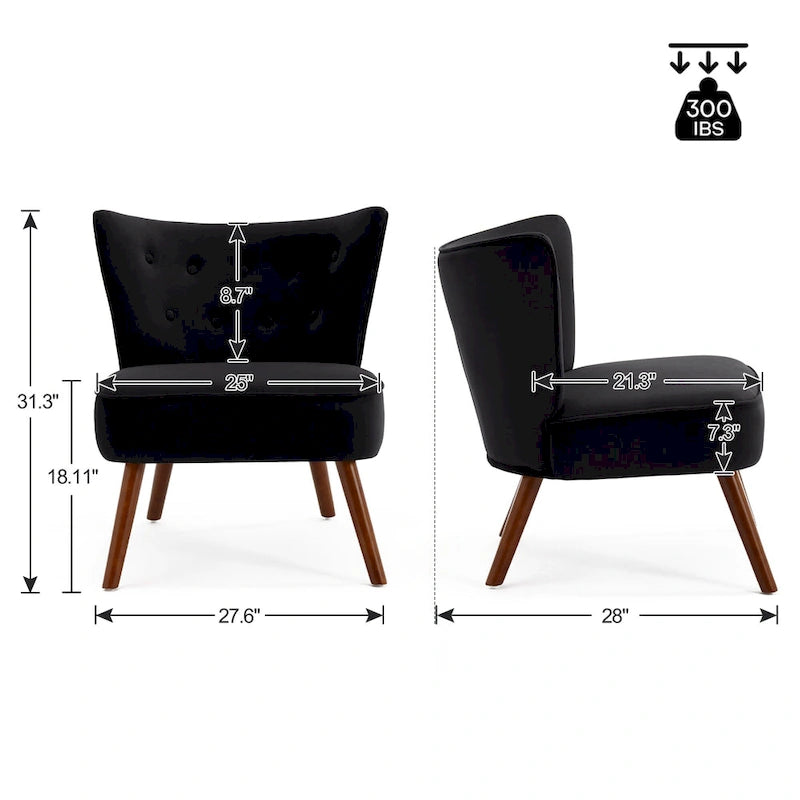 Poltrona d'accento in velluto trapuntato Poltroncina da salotto imbottita - 27,6 L x 28 P x 31,3 H