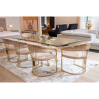 Sedia da pranzo Linda in velluto beige moderno e oro