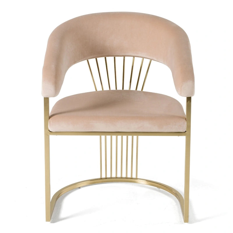 Sedia da pranzo Linda in velluto beige moderno e oro