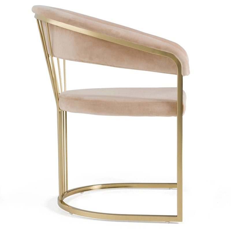 Sedia da pranzo Linda in velluto beige moderno e oro