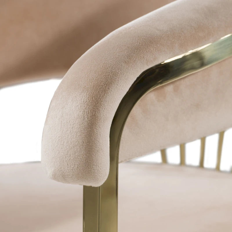 Sedia da pranzo Linda in velluto beige moderno e oro