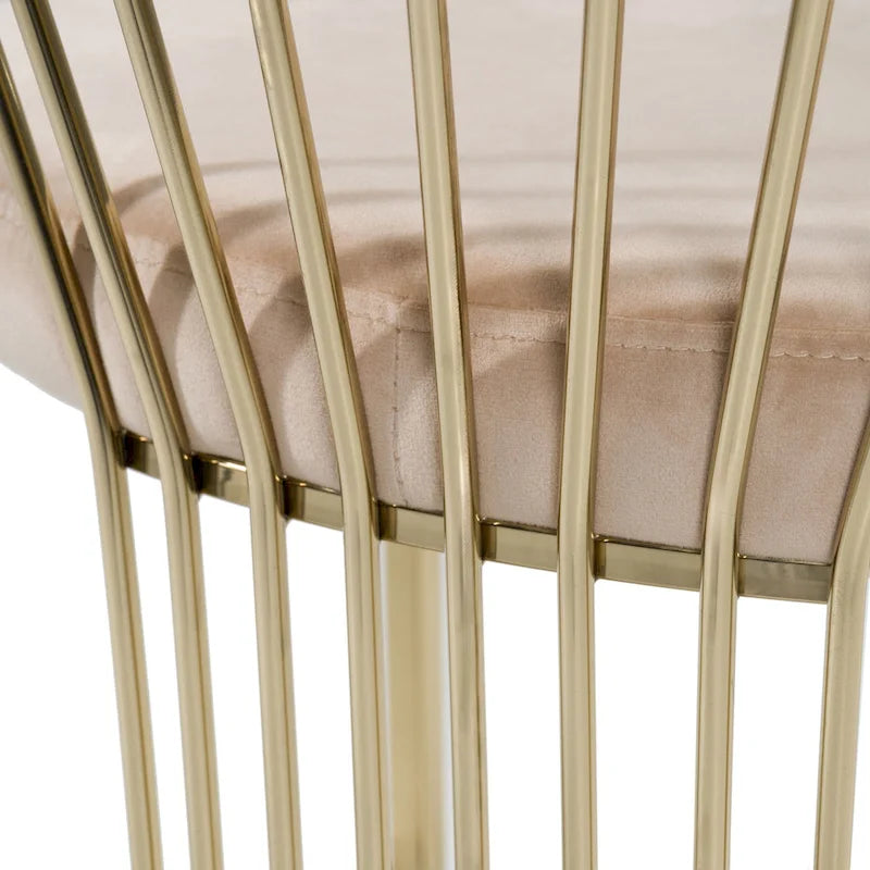 Sedia da pranzo Linda in velluto beige moderno e oro