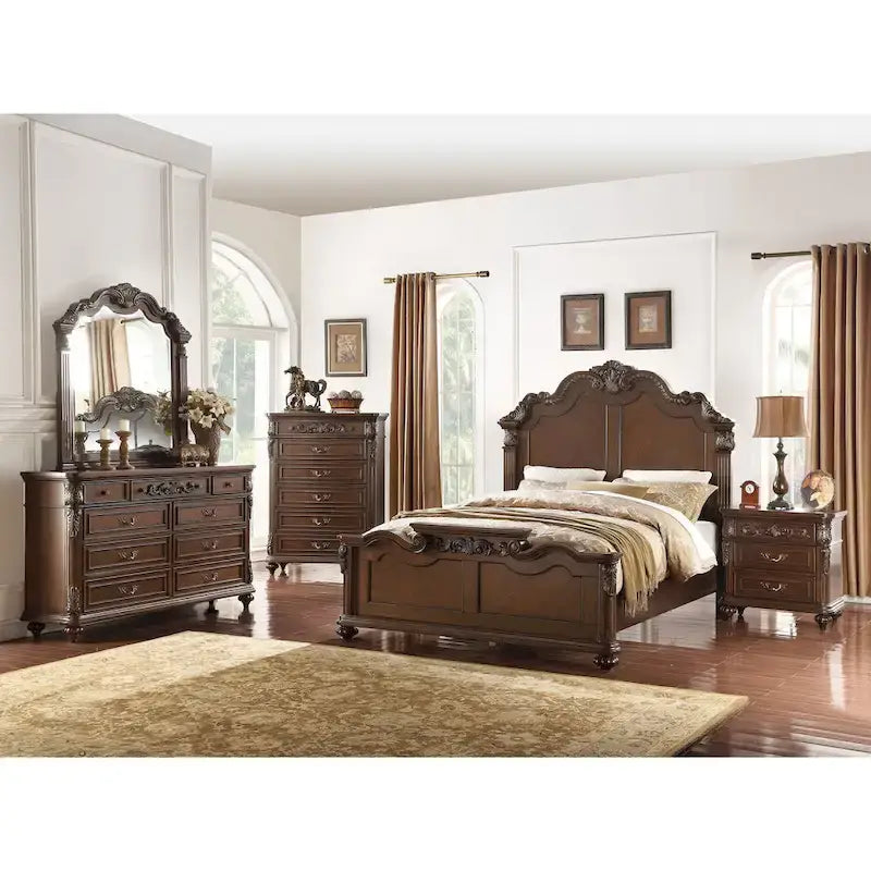 Letto in legno con finitura color ciliegio scuro