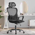Sedia da Ufficio Ergonomica, Comoda Sedia da Scrivania per Computer in Rete con Schienale Alto e Braccioli Fissi e Poggiatesta Regolabile, Sedia Girevole con Ruote