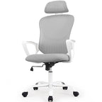 Sedia da Ufficio Ergonomica, Comoda Sedia da Scrivania per Computer in Rete con Schienale Alto e Braccioli Fissi e Poggiatesta Regolabile, Sedia Girevole con Ruote
