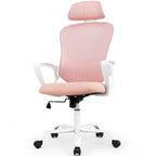 Sedia da Ufficio Ergonomica, Comoda Sedia da Scrivania per Computer in Rete con Schienale Alto e Braccioli Fissi e Poggiatesta Regolabile, Sedia Girevole con Ruote