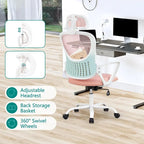 Sedia da Ufficio Ergonomica, Comoda Sedia da Scrivania per Computer in Rete con Schienale Alto e Braccioli Fissi e Poggiatesta Regolabile, Sedia Girevole con Ruote