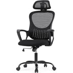 Sedia da Ufficio Ergonomica, Comoda Sedia da Scrivania per Computer in Rete con Schienale Alto e Braccioli Fissi e Poggiatesta Regolabile, Sedia Girevole con Ruote