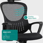 Sedia da Ufficio Ergonomica, Comoda Sedia da Scrivania per Computer in Rete con Schienale Alto e Braccioli Fissi e Poggiatesta Regolabile, Sedia Girevole con Ruote