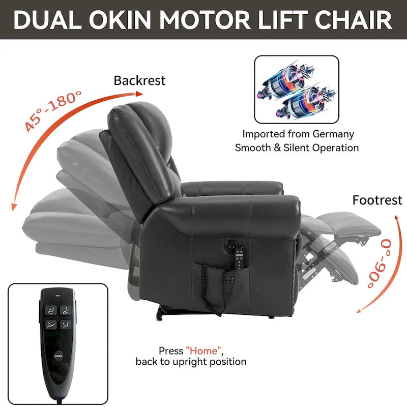Poltrona reclinabile Power Lift con massaggio riscaldante, doppio motore, posizione infinita fino a 158 kg, meccanismo di movimento per impieghi gravosi con porte USB