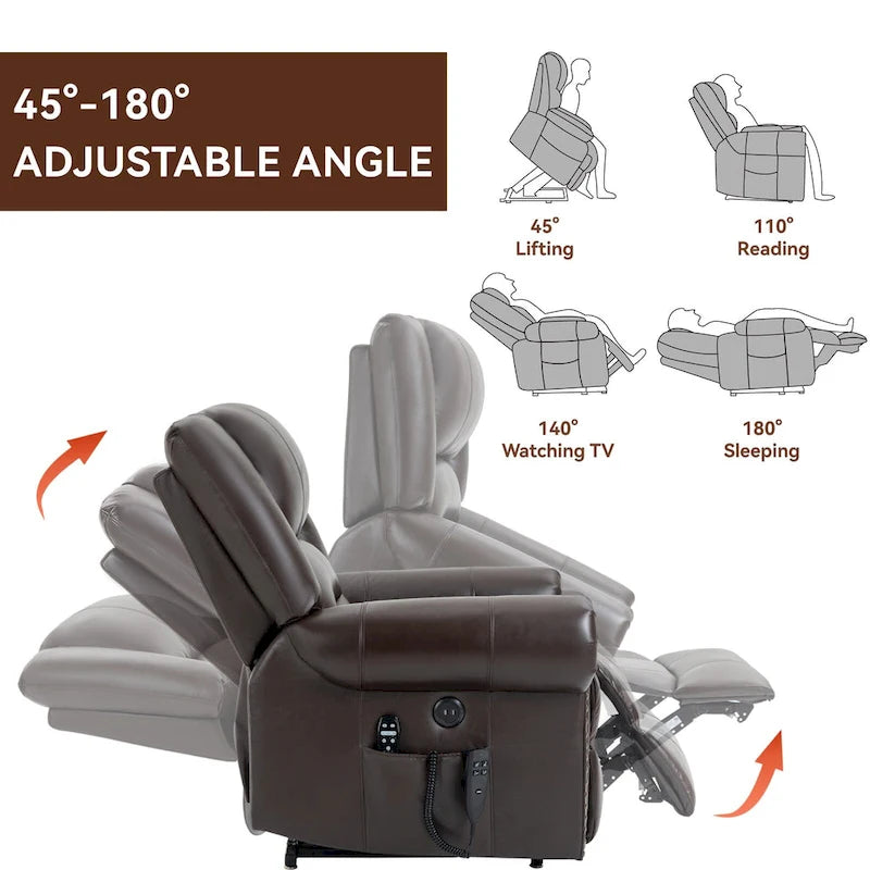 Poltrona reclinabile Power Lift con massaggio riscaldante, doppio motore, posizione infinita fino a 158 kg, meccanismo di movimento per impieghi gravosi con porte USB