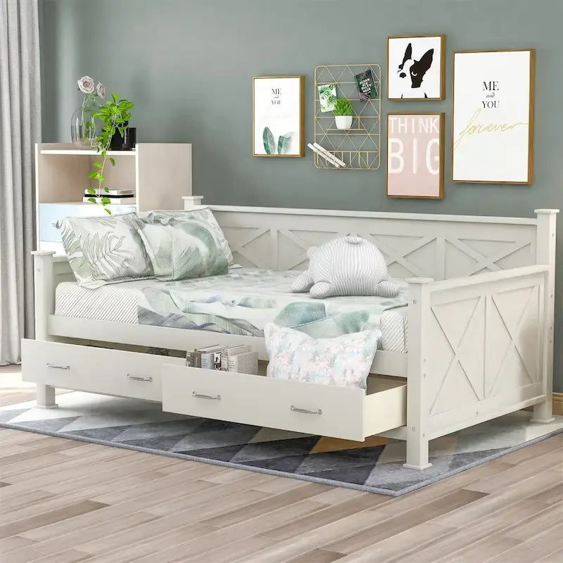 Divano letto singolo con 2 ampi cassetti contenitore e struttura a X