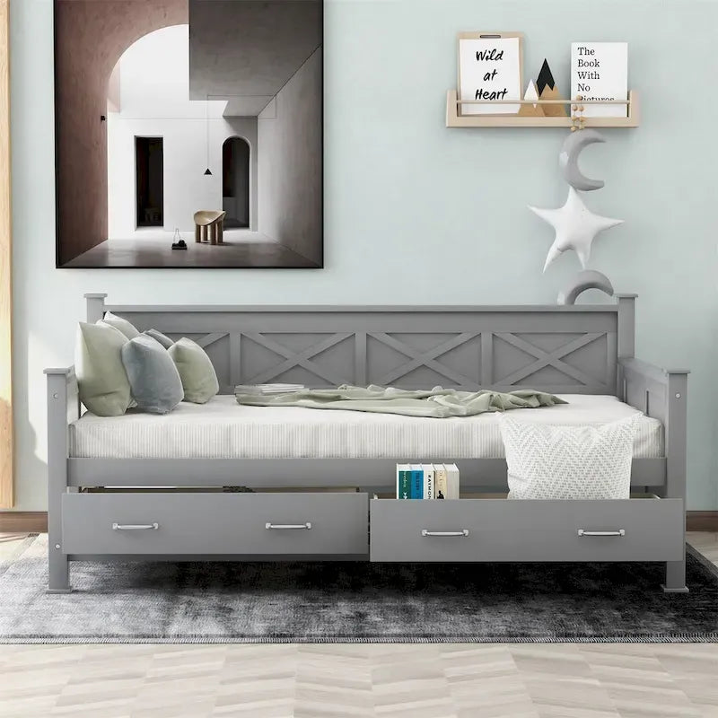 Divano letto singolo con 2 ampi cassetti contenitore e struttura a X
