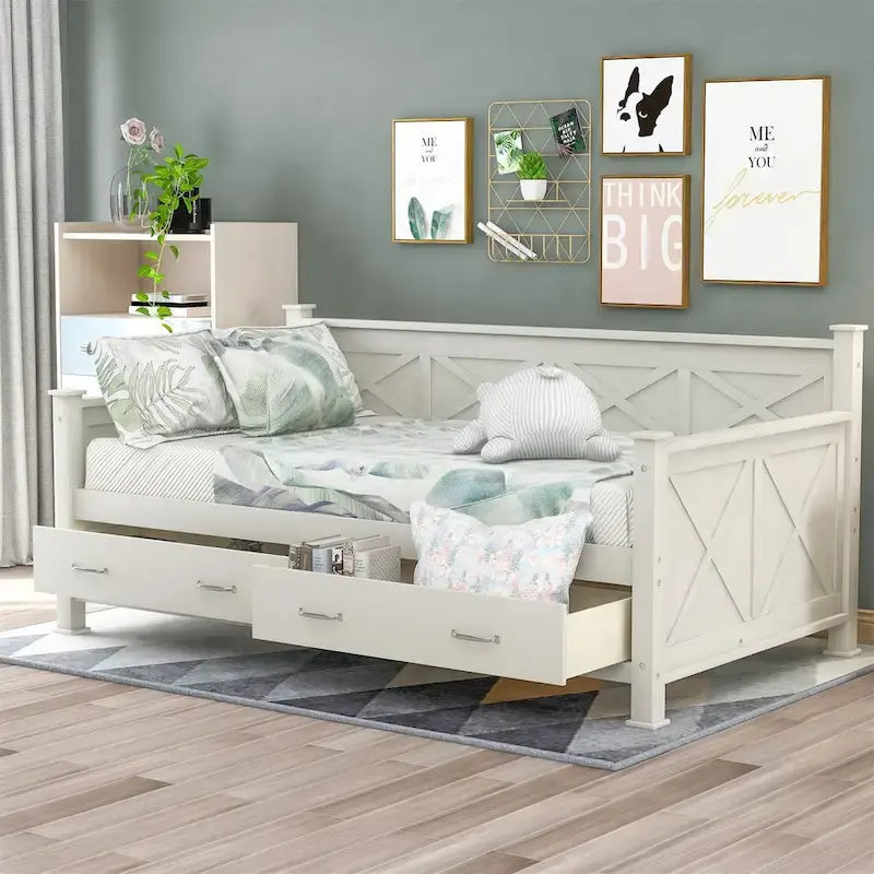 Divano letto singolo con 2 ampi cassetti contenitore e struttura a X