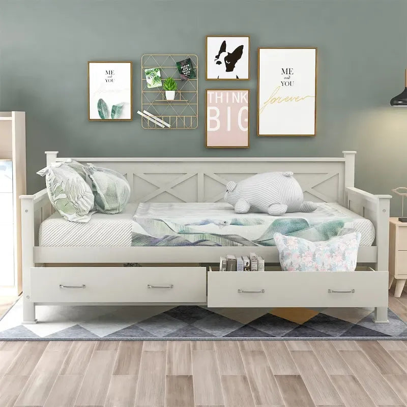 Divano letto singolo con 2 ampi cassetti contenitore e struttura a X