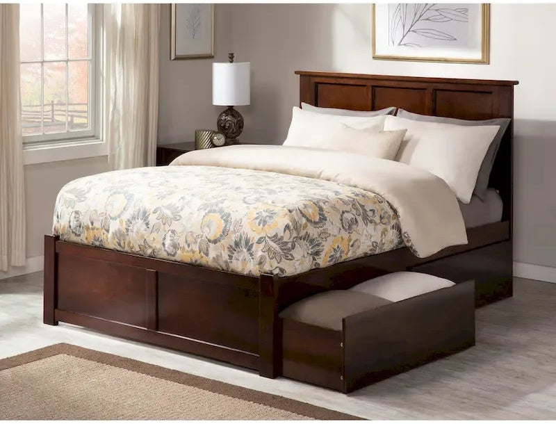 Madison Queen Platform Bed with 2 Drawers in Walnut