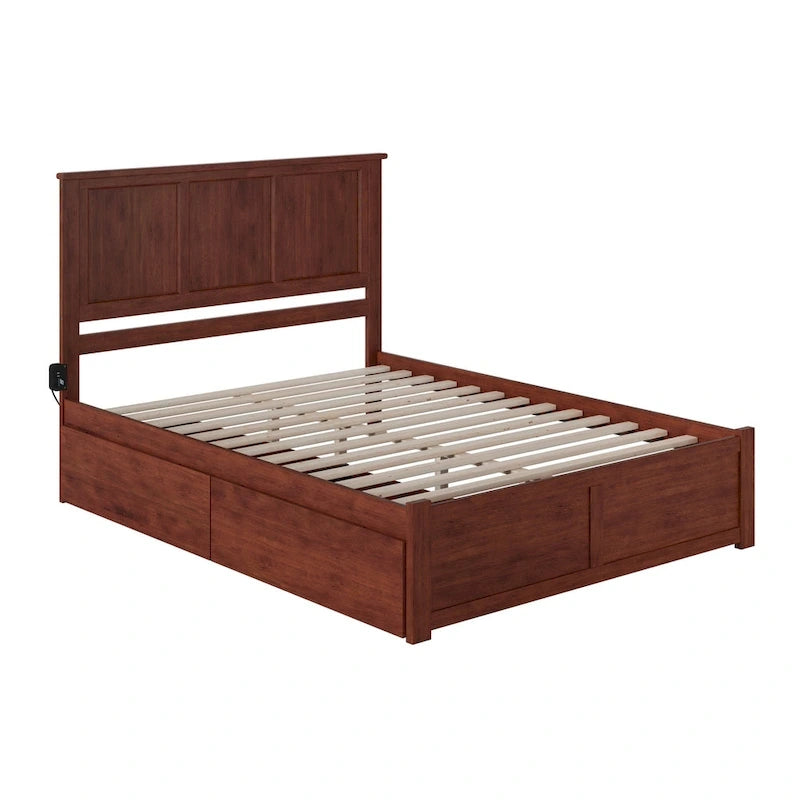 Letto matrimoniale Madison con piattaforma e 2 cassetti portaoggetti, color noce