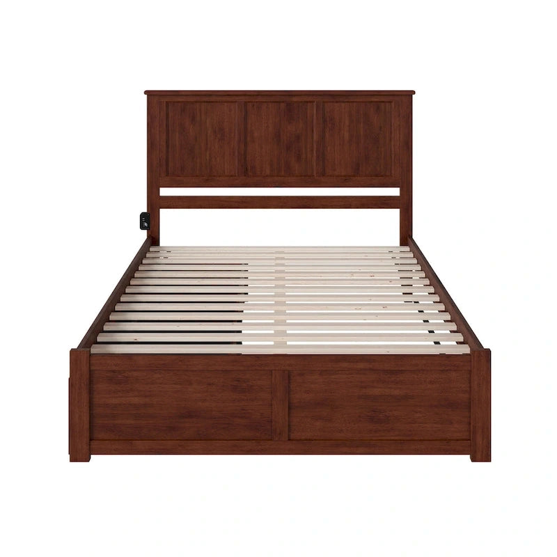 Letto matrimoniale Madison con piattaforma e 2 cassetti portaoggetti, color noce