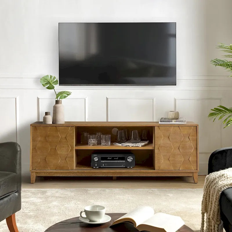 Mobile TV moderno con 2 cassetti e ante scorrevoli per TV fino a 78"