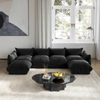 130 Divano componibile a U, Sezionale minimalista in ciniglia a 6 posti con chaise longue reversibile e pouf