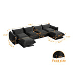 130 Divano componibile a U, Sezionale minimalista in ciniglia a 6 posti con chaise longue reversibile e pouf