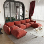 130 Divano componibile a U, Sezionale minimalista in ciniglia a 6 posti con chaise longue reversibile e pouf