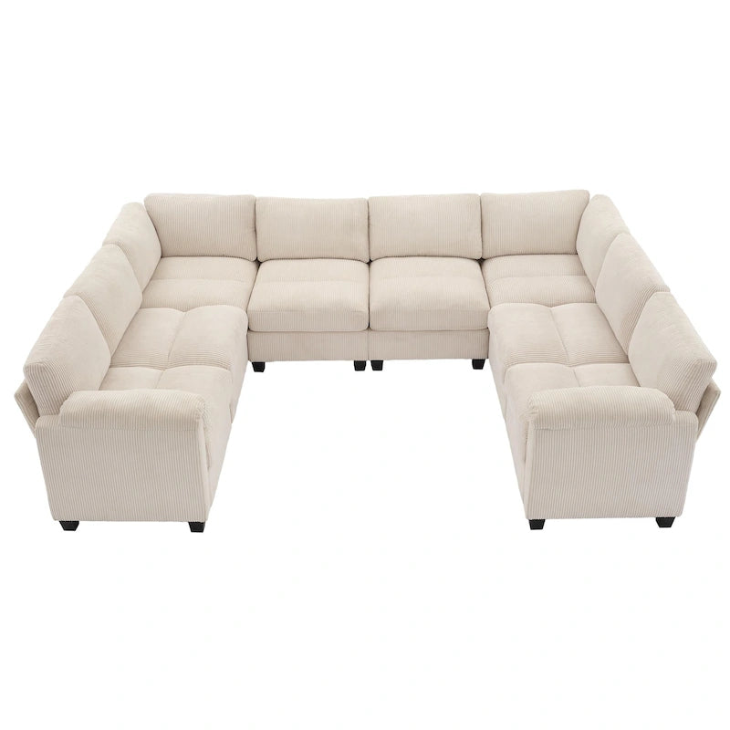 Divano sezionale angolare in velluto a coste con chaise longue, divano modulare a U simmetrico a 8 posti