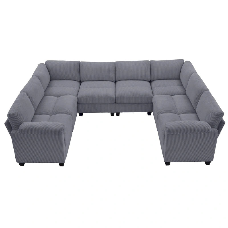 Divano sezionale angolare in velluto a coste con chaise longue, divano modulare a U simmetrico a 8 posti