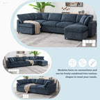 Divano letto componibile a U in ciniglia con pouf