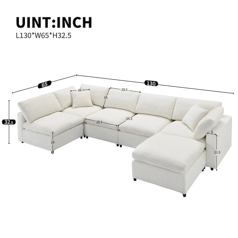 Divano letto componibile a U in ciniglia con pouf